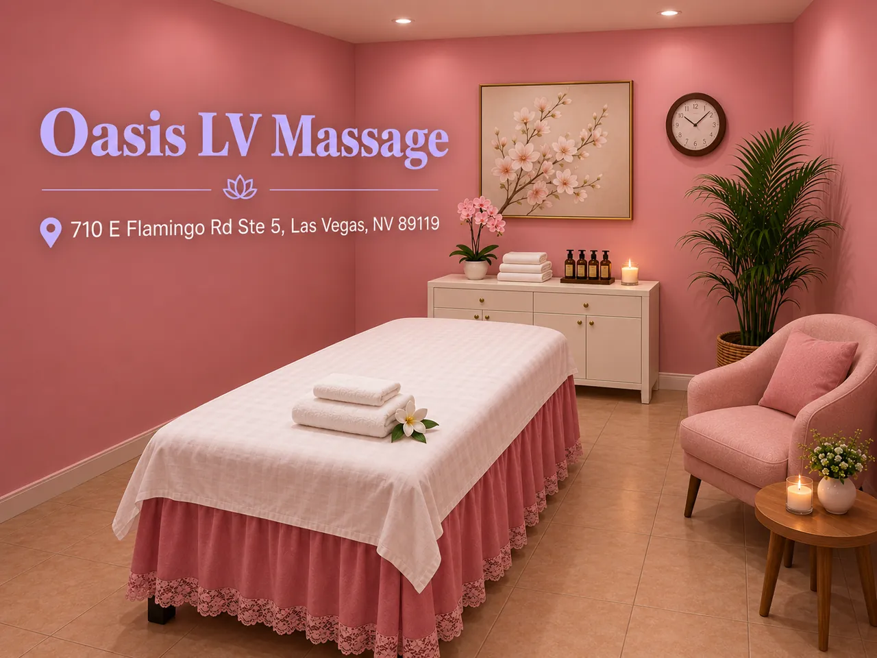 Clean private massage room at Oasis LV Massage in Las Vegas, NV